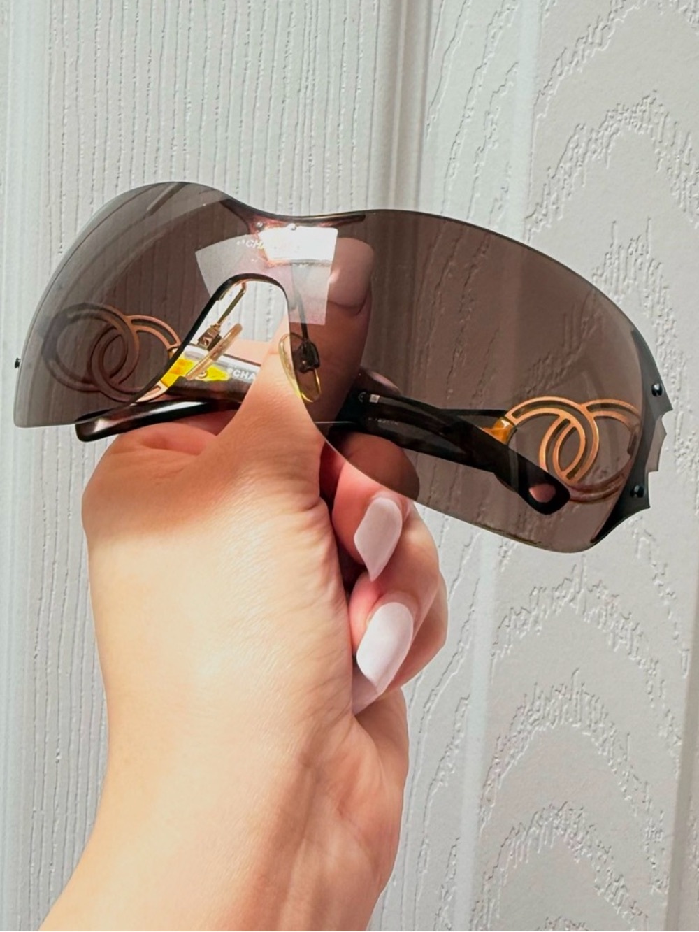 CHANEL Brown Shield Sunglasses with Gold CC Motif